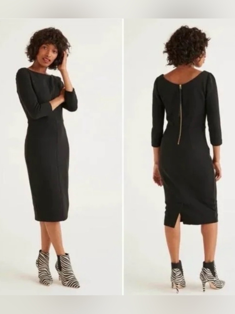 Boden Aurelia Ottoman Black Long-Sleeve Stretch Sheath Dress Zips from Back Sz 4